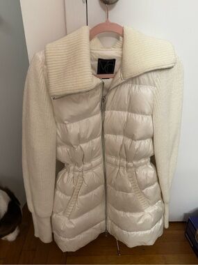 Mackage Cream Quilted Puffer Knit-Sleeve Hybrid Coat